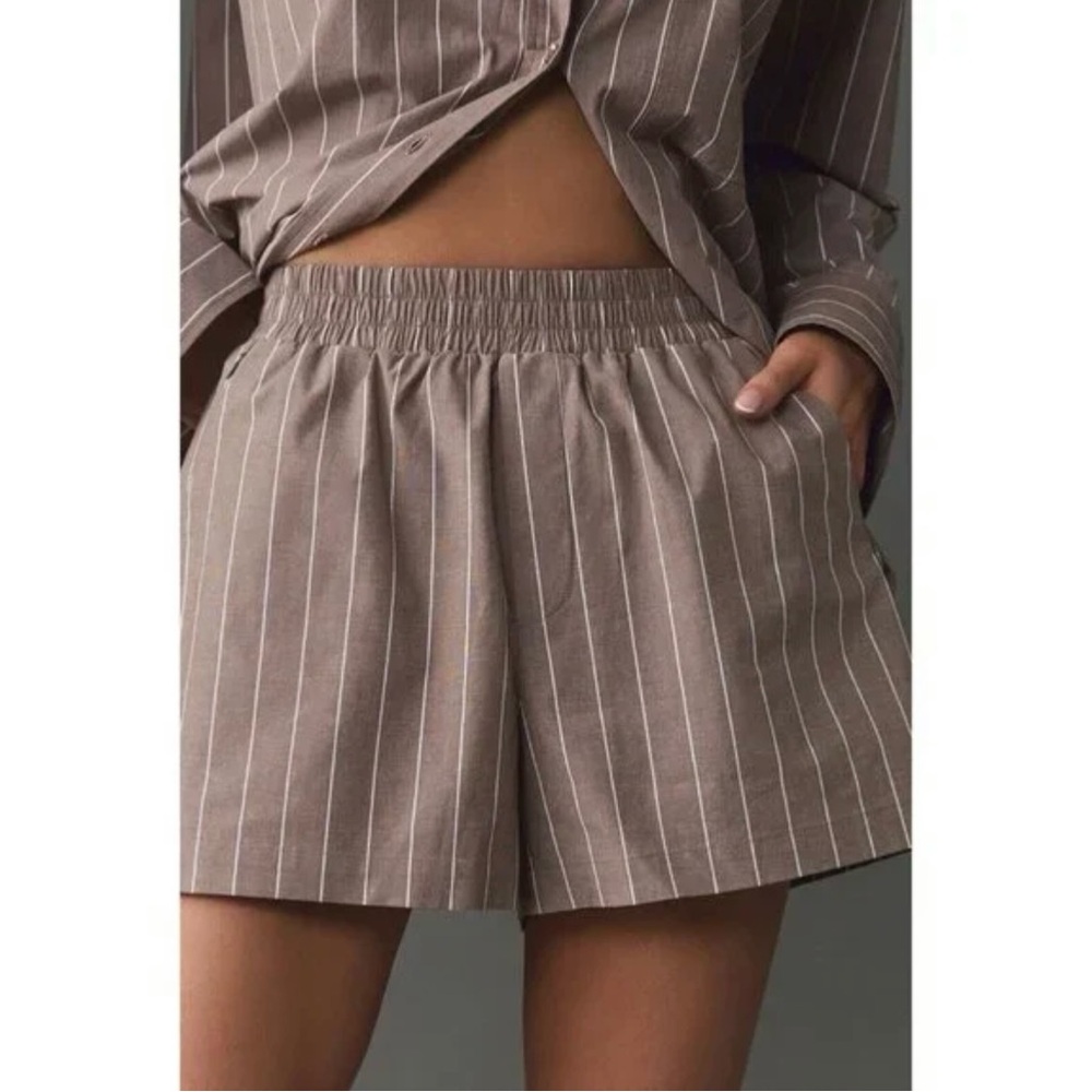 Good American X Anthropologie Pinstriped Cotton Poplin Shorts Size 2X